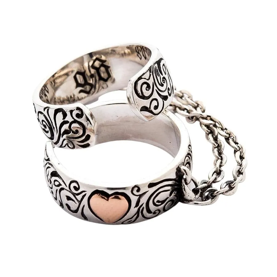 Punk Chained Heart Sterling Silver Ring