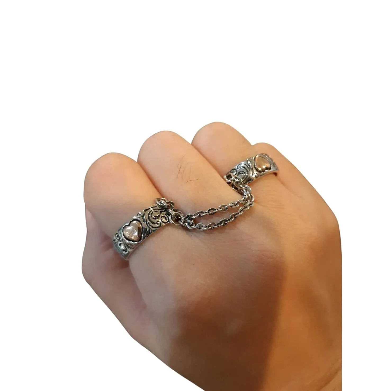 Punk Chained Heart Sterling Silver Ring