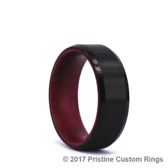 Purple Heart Wood Black Titanium Wedding Band 8MM