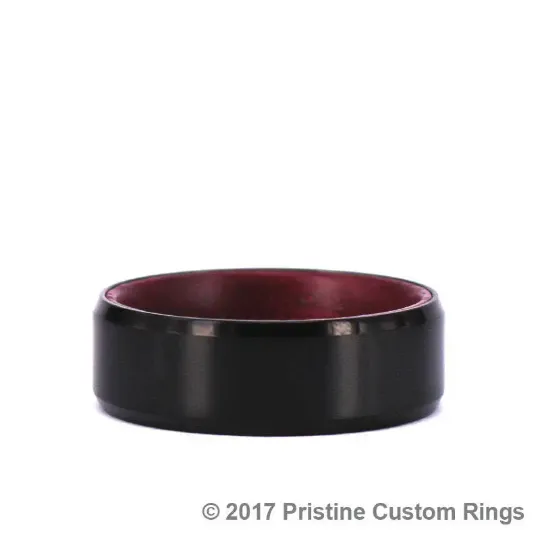 Purple Heart Wood Black Titanium Wedding Band 8MM