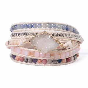 Quartz Druzy Charm & Mixed Natural Stones Bohemian Bracelet