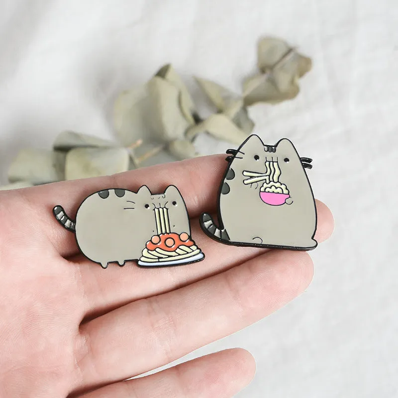 "CAT EATING NOODLES" PIN Y021404