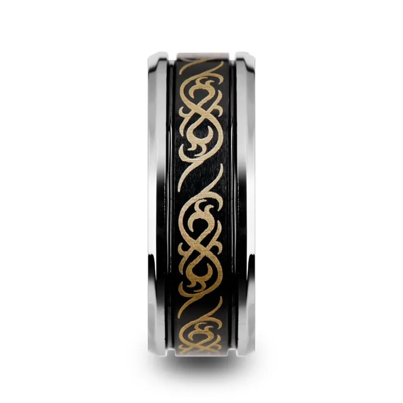 RAIZEN | Black Tungsten Ring Celtic Pattern