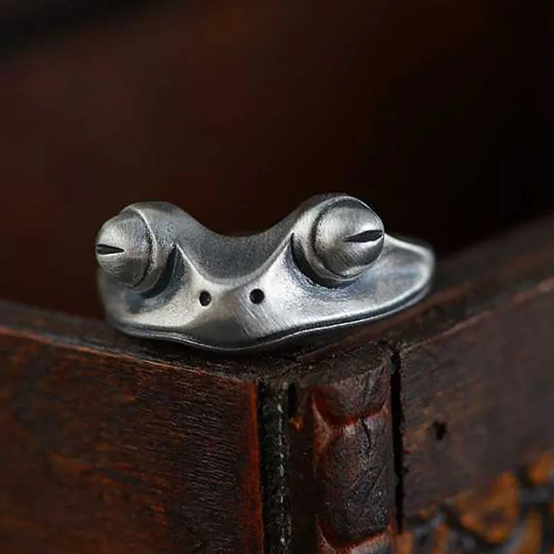 Realistic Silver Frog Adjustable Rings