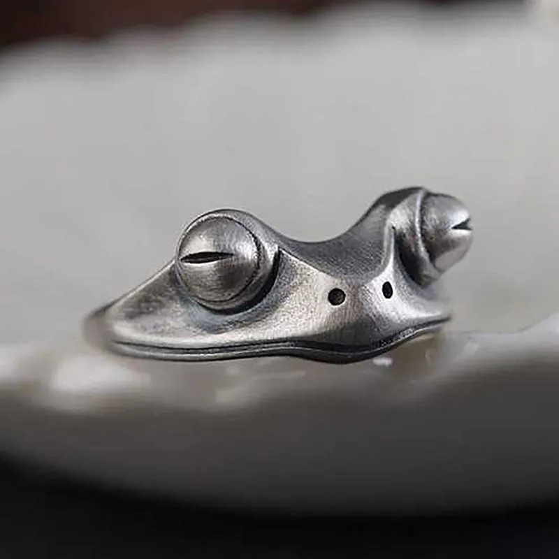 Realistic Silver Frog Adjustable Rings