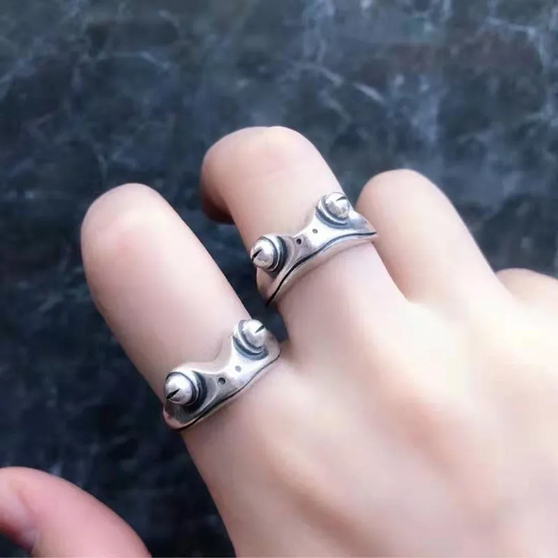 Realistic Silver Frog Adjustable Rings