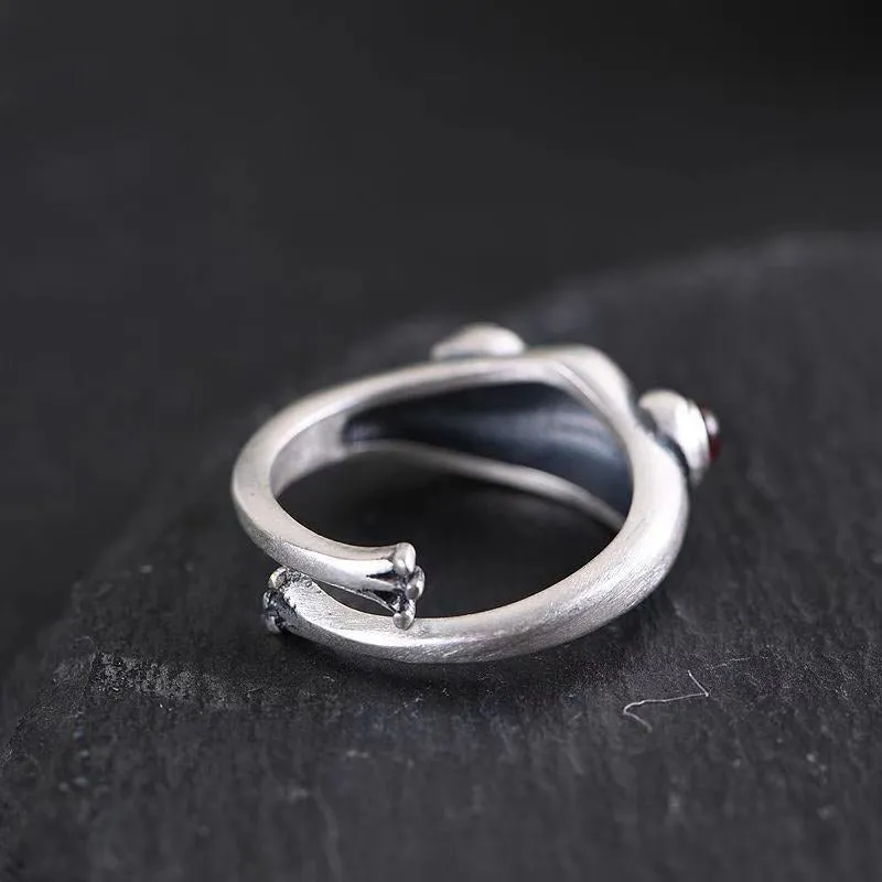 Realistic Silver Frog Adjustable Rings