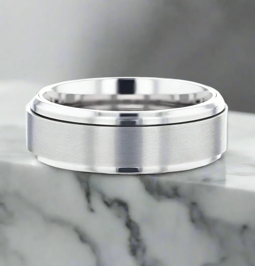 REBELLION | Silver Titanium Ring, Fidget Spinner, Beveled