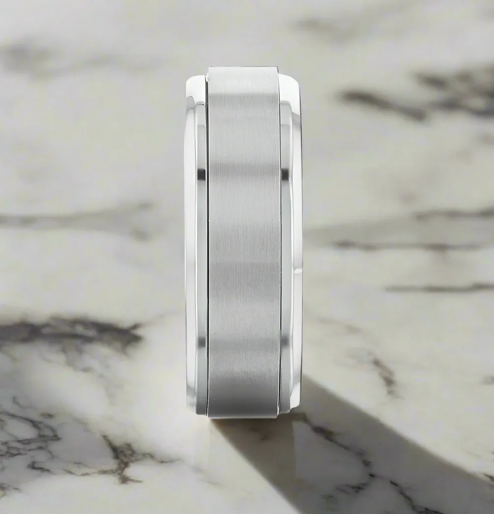 REBELLION | Silver Titanium Ring, Fidget Spinner, Beveled