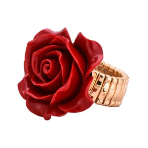 Red & 18K Gold-Plated Rose Stretch Ring