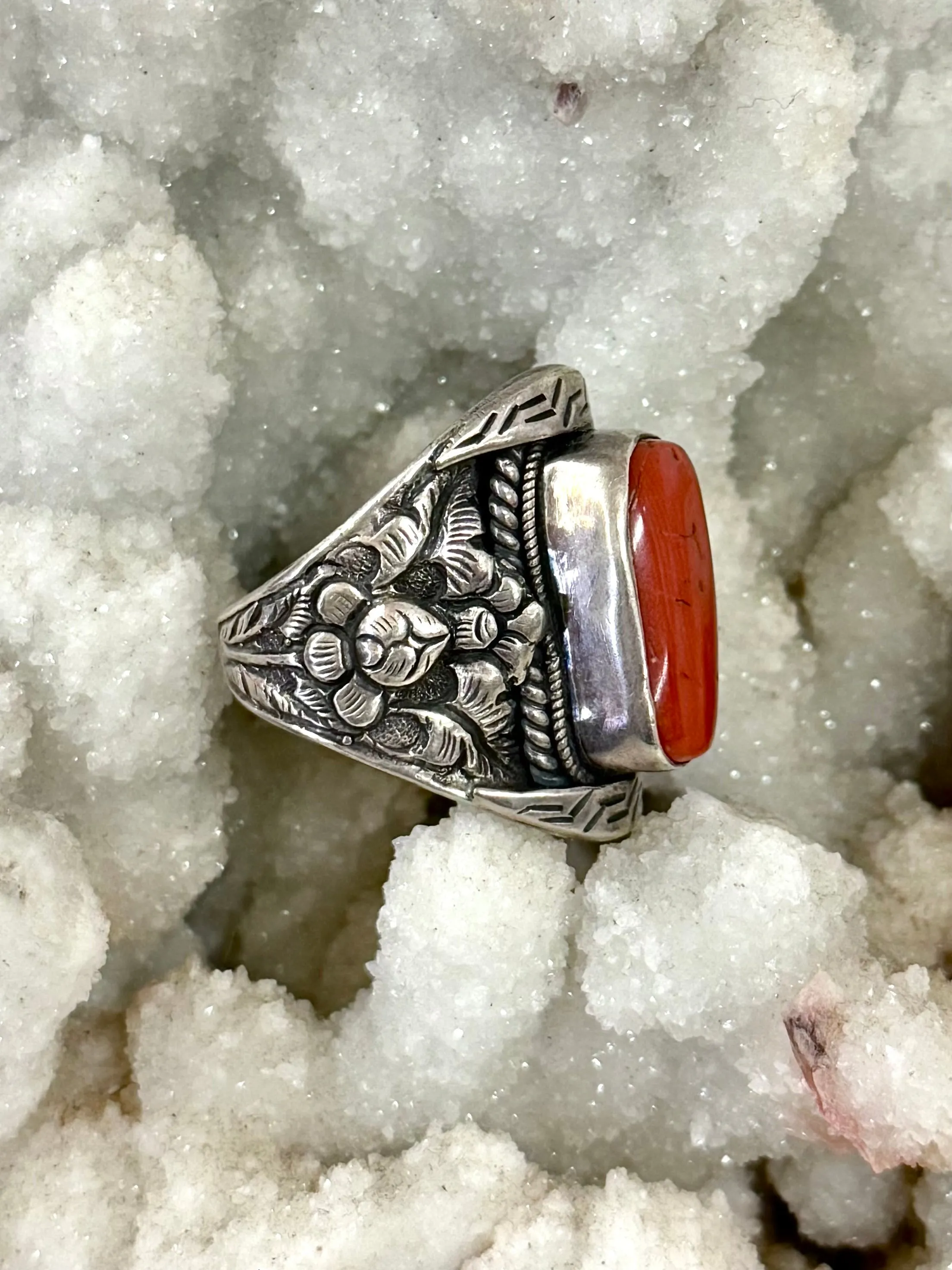 Red Coral Saddle Ring