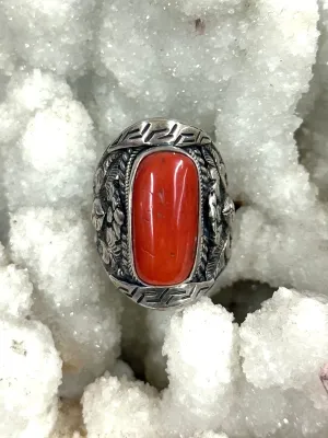 Red Coral Saddle Ring