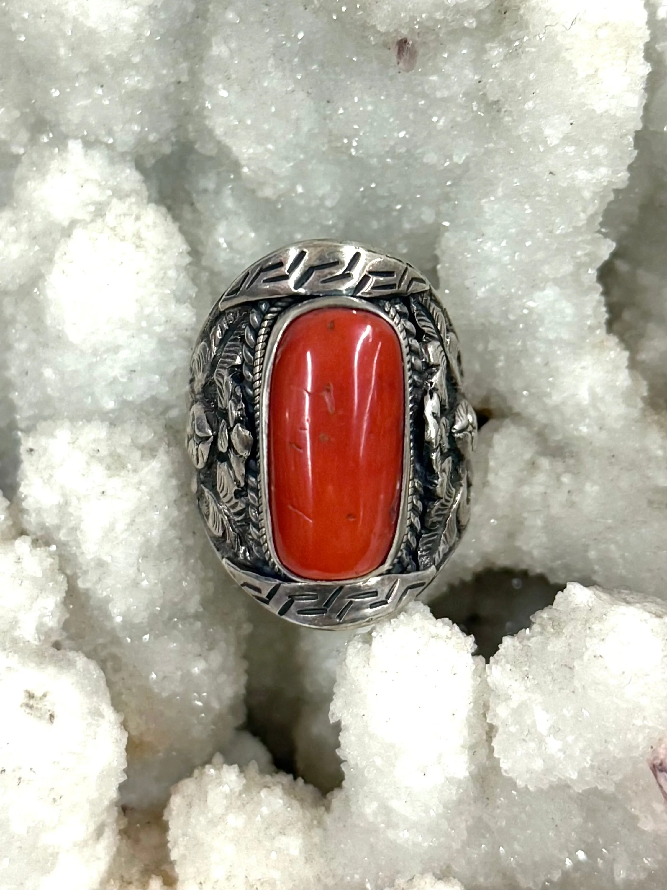Red Coral Saddle Ring