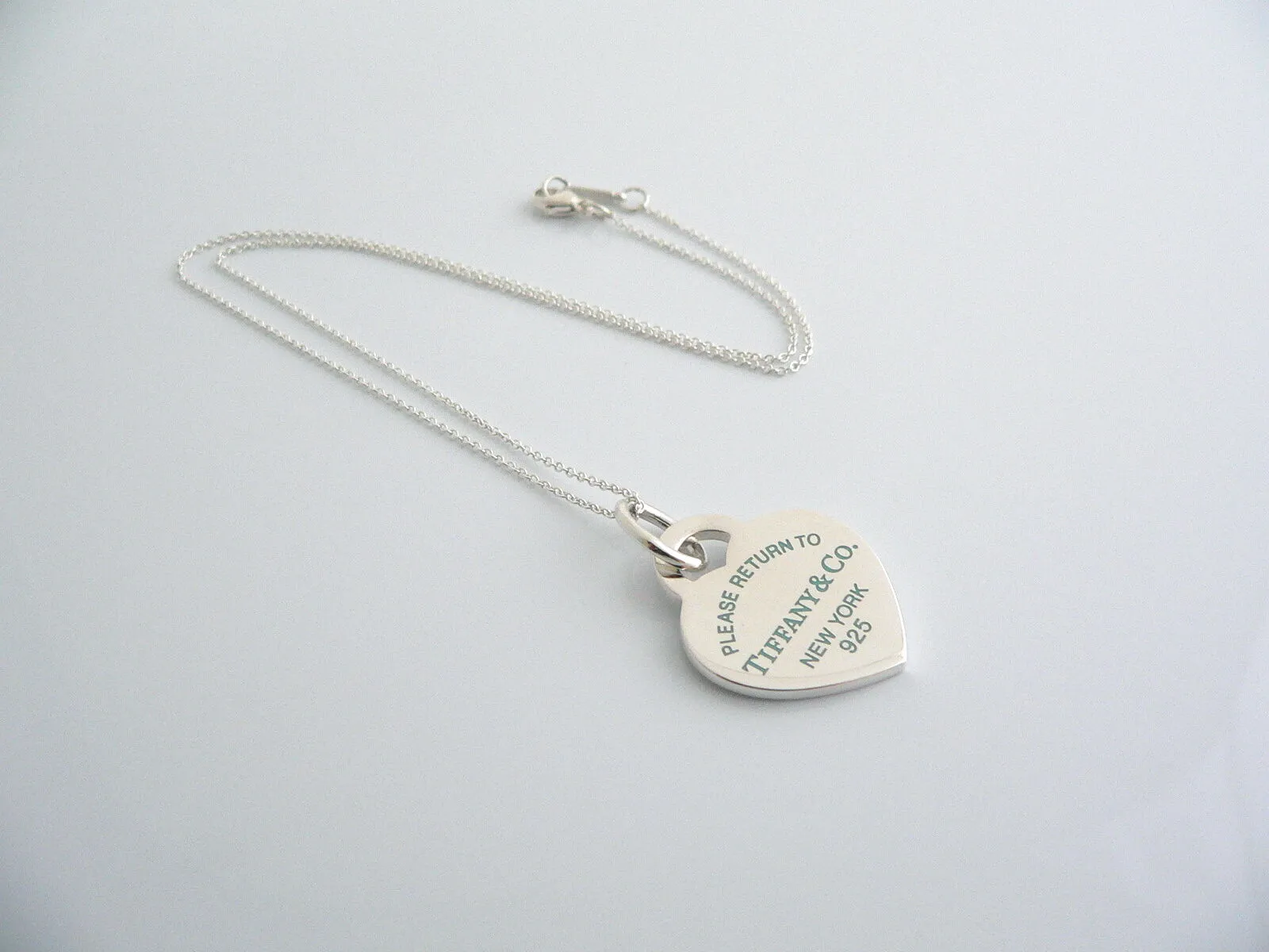 Return to Tiffany Co Blue Enamel Heart Necklace Pendant Charm Chain Love Gift