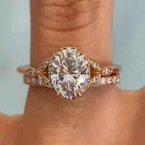 Rose Gold Oval Cut Solitaire Wedding Set