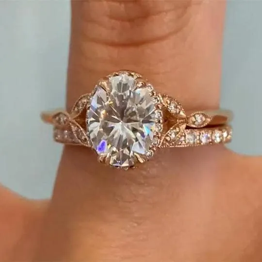 Rose Gold Oval Cut Solitaire Wedding Set