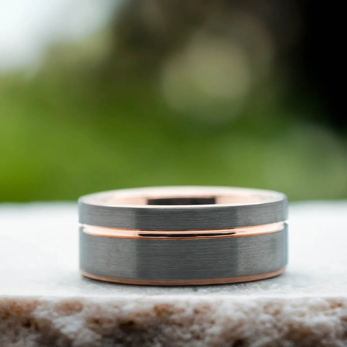 Silver Brushed / Rose Gold Stripe & Interior - 8mm
