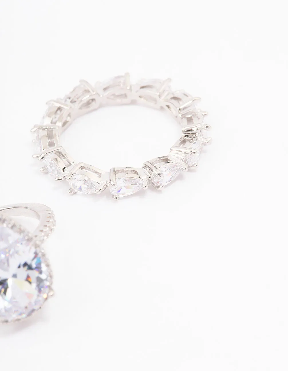 Silver Cubic Zirconia Pear Double Stack Ring