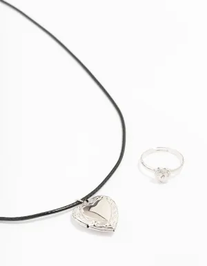 Silver Heart Locket Jewellery Set