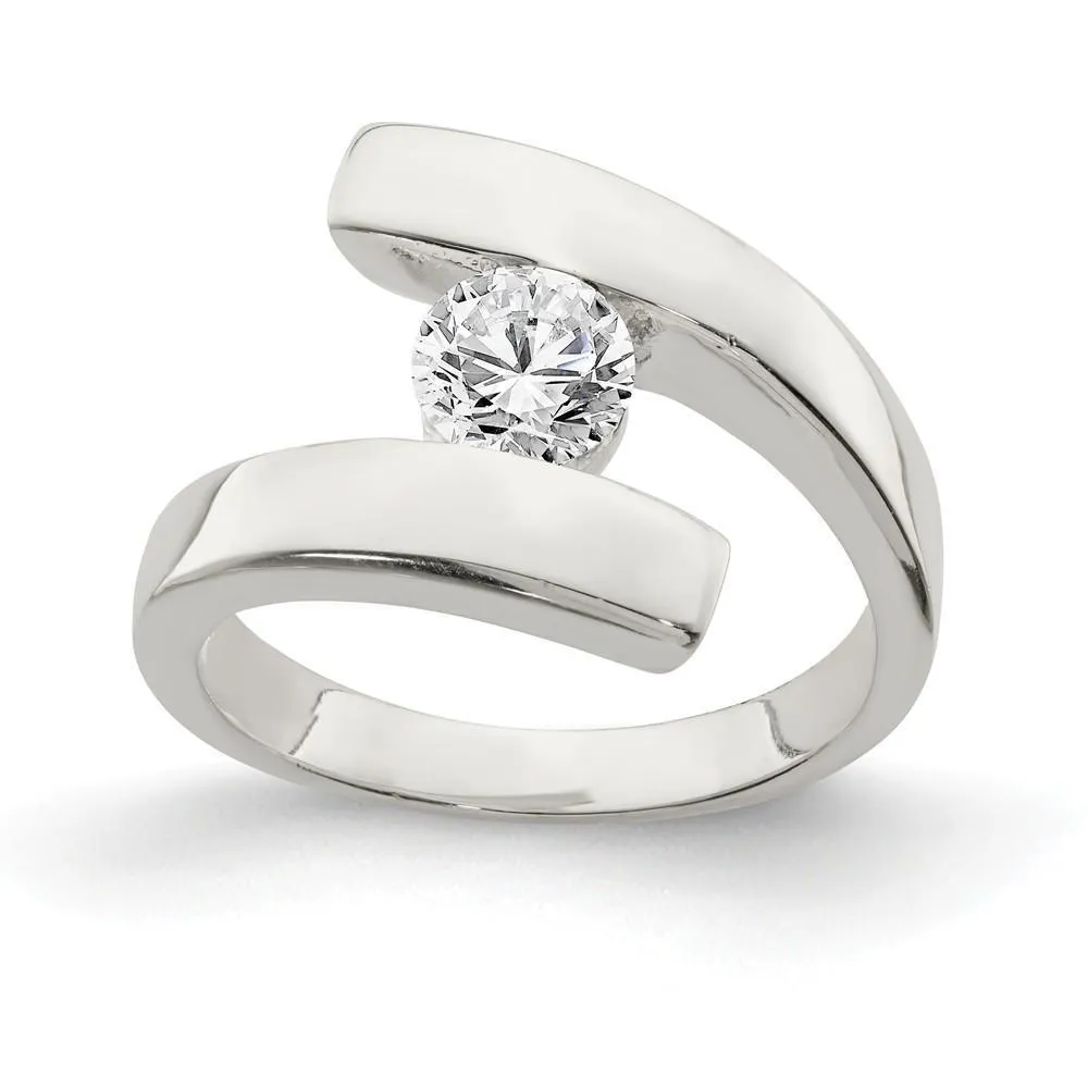 Silver Solitaire Round Cubic Zirconia Ring