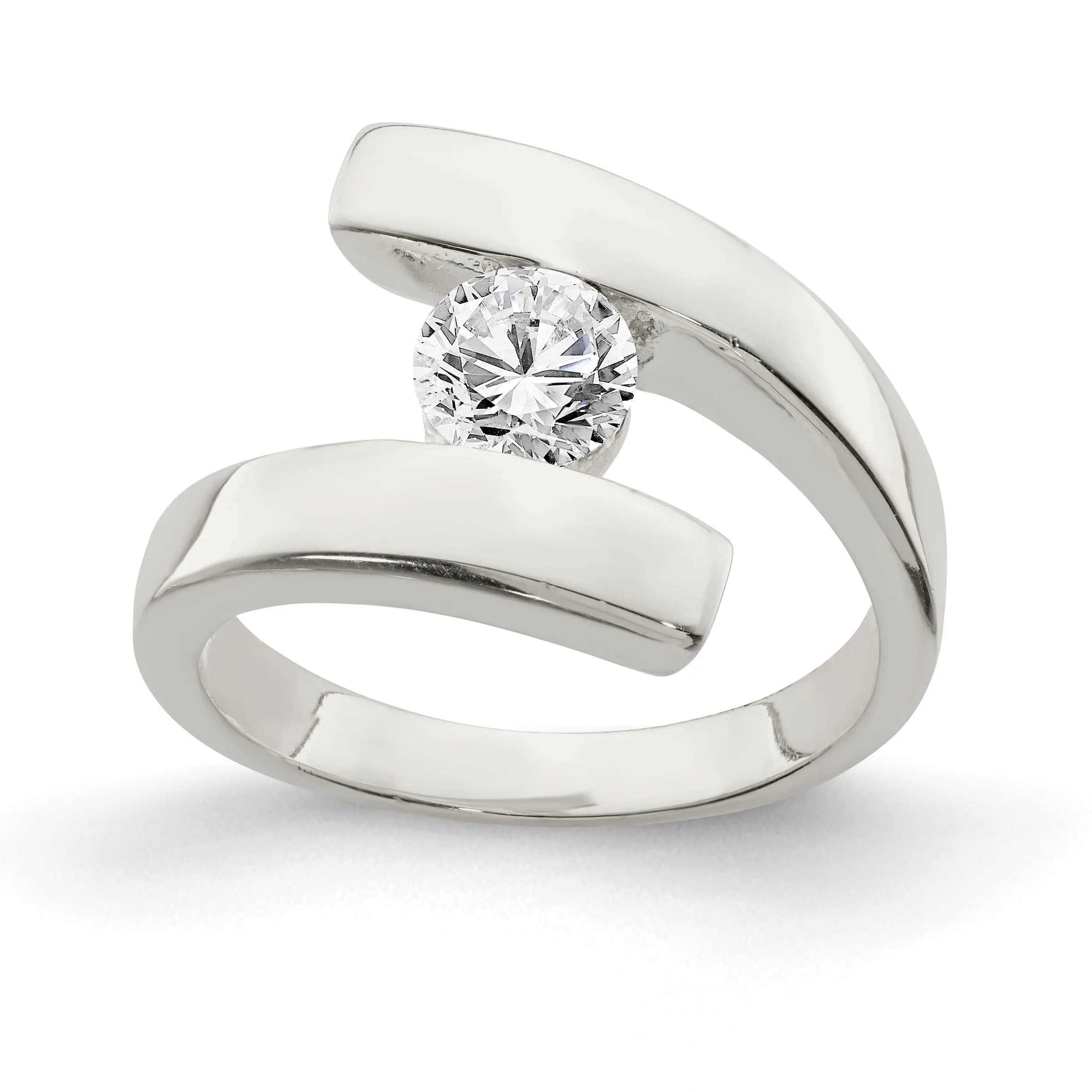 Silver Solitaire Round Cubic Zirconia Ring