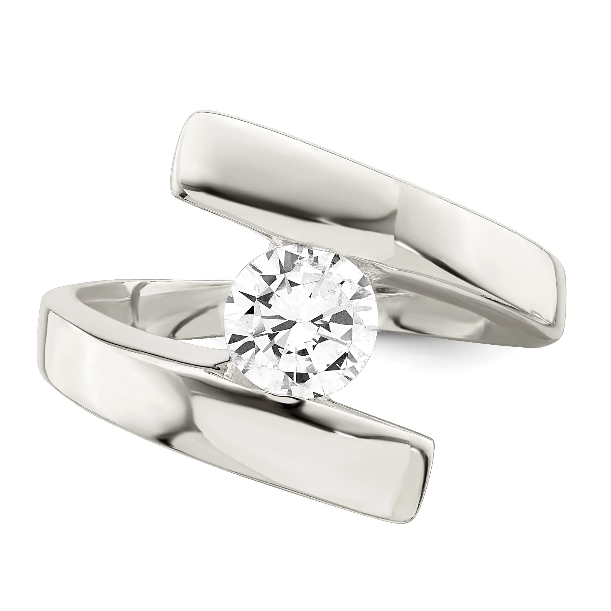 Silver Solitaire Round Cubic Zirconia Ring