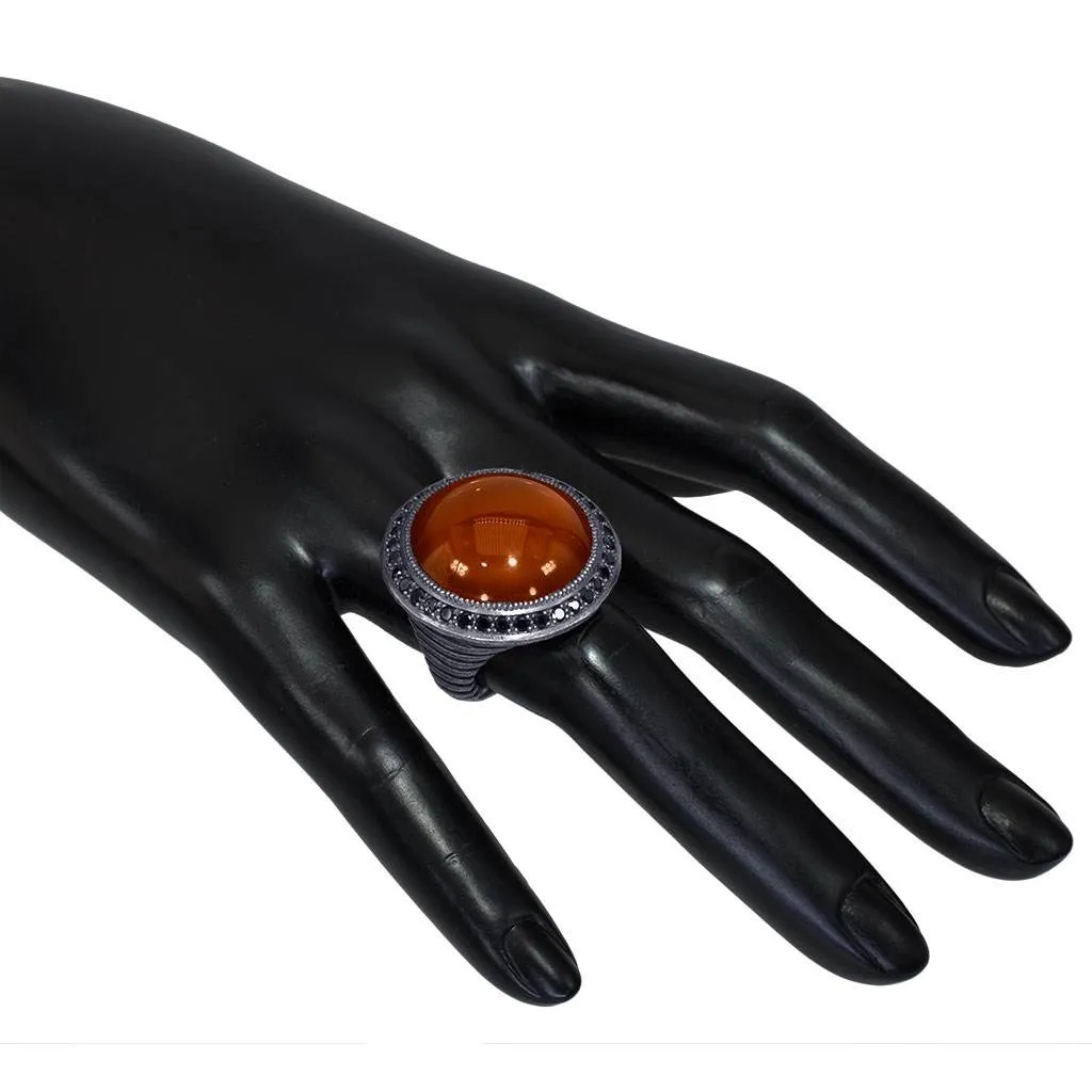Silver Symbolica Ring with Carnelian & Black Spinel