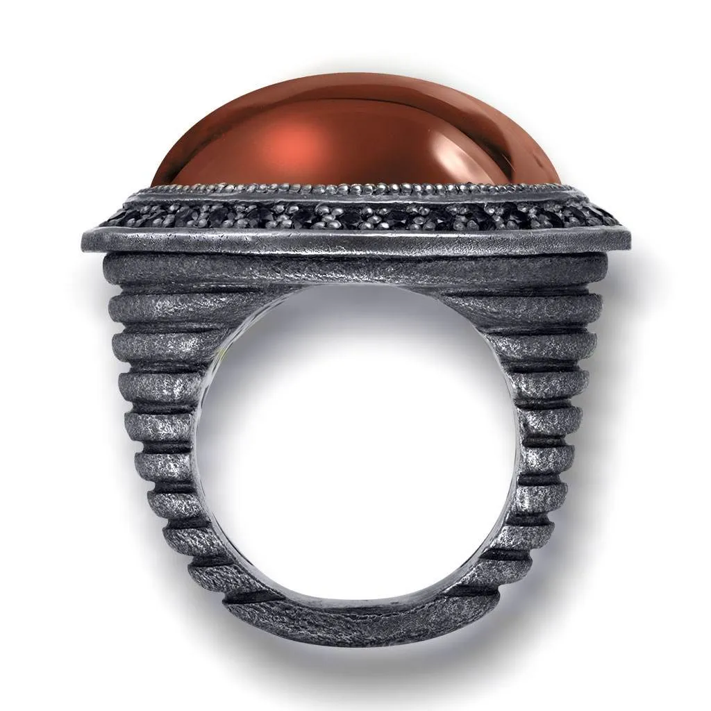 Silver Symbolica Ring with Carnelian & Black Spinel
