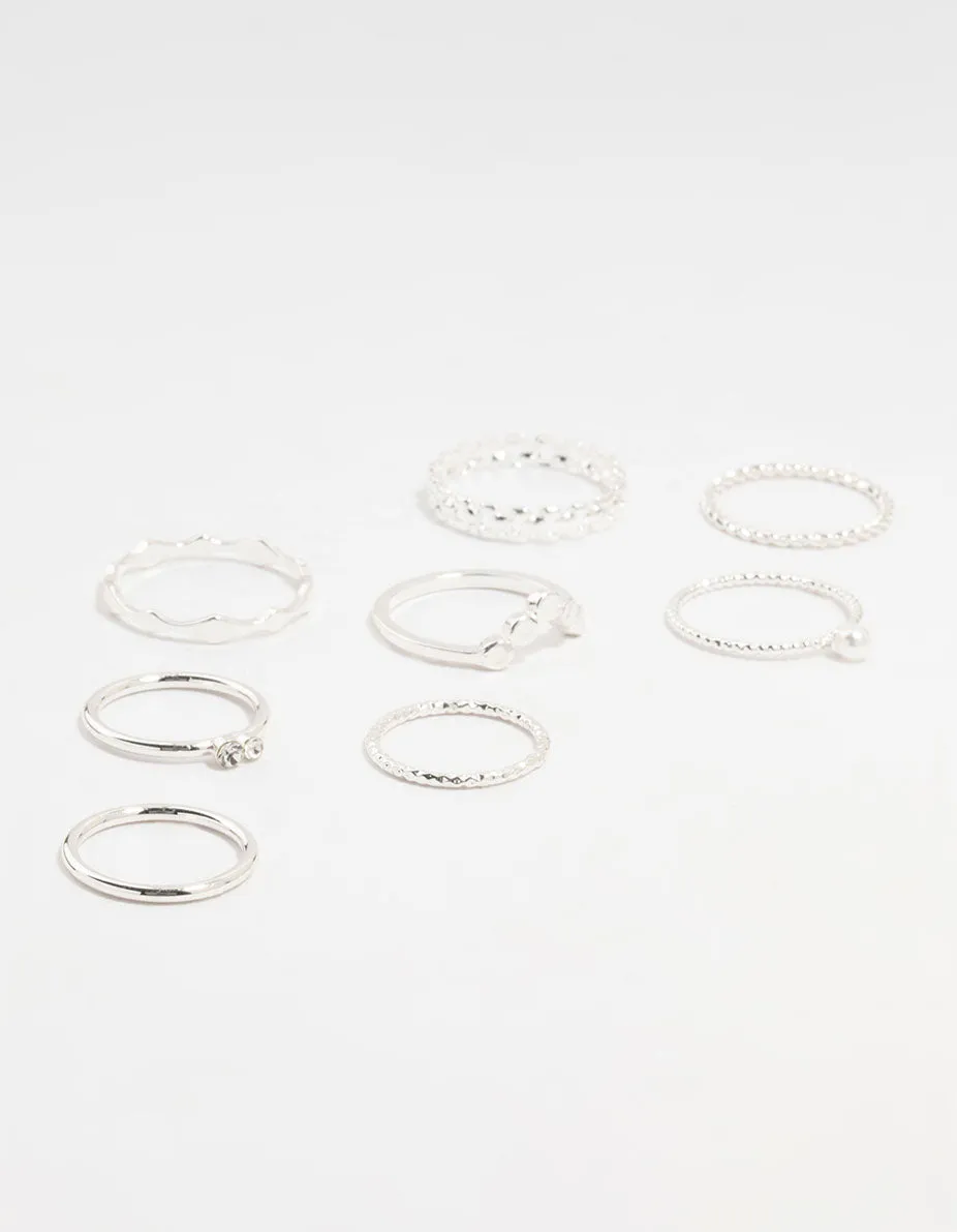 Silver Thin Mixed Stacking Rings 8-Pack