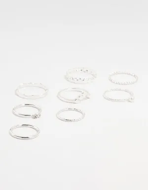 Silver Thin Mixed Stacking Rings 8-Pack