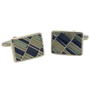 Silvertone Square Geometric Pattern Cufflinks with Jewelry Box