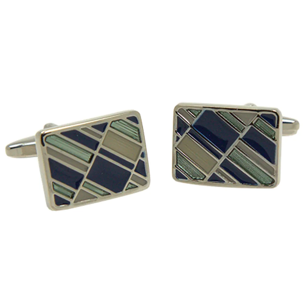 Silvertone Square Geometric Pattern Cufflinks with Jewelry Box