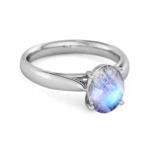 Single Stone 1.50 Ctw Moonstone 925 Sterling Silver Stackable Ring