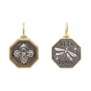 Small Latin Hexagon Ornate Clover   Dragonfly Charm