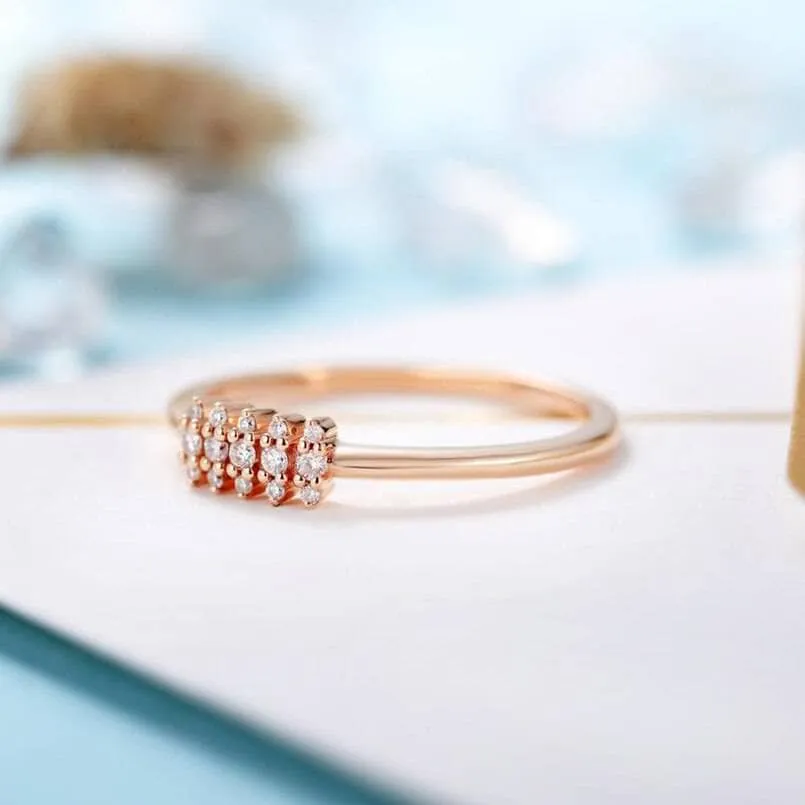 Solid 14K Rose Gold Tiny Diamond Stackable Wedding Band