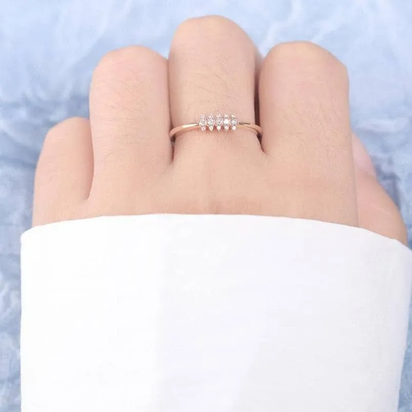 Solid 14K Rose Gold Tiny Diamond Stackable Wedding Band
