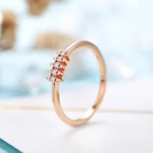 Solid 14K Rose Gold Tiny Diamond Stackable Wedding Band