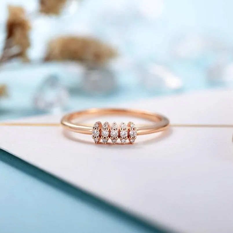 Solid 14K Rose Gold Tiny Diamond Stackable Wedding Band