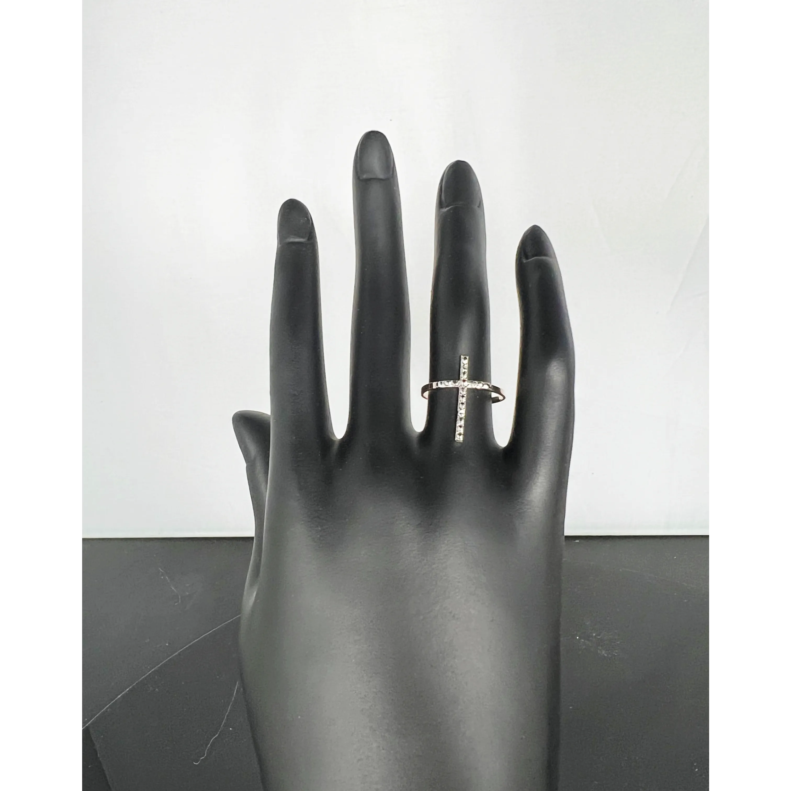 SOLID 14K YELLOW GOLD DIAMOND ACCENT CROSS RING