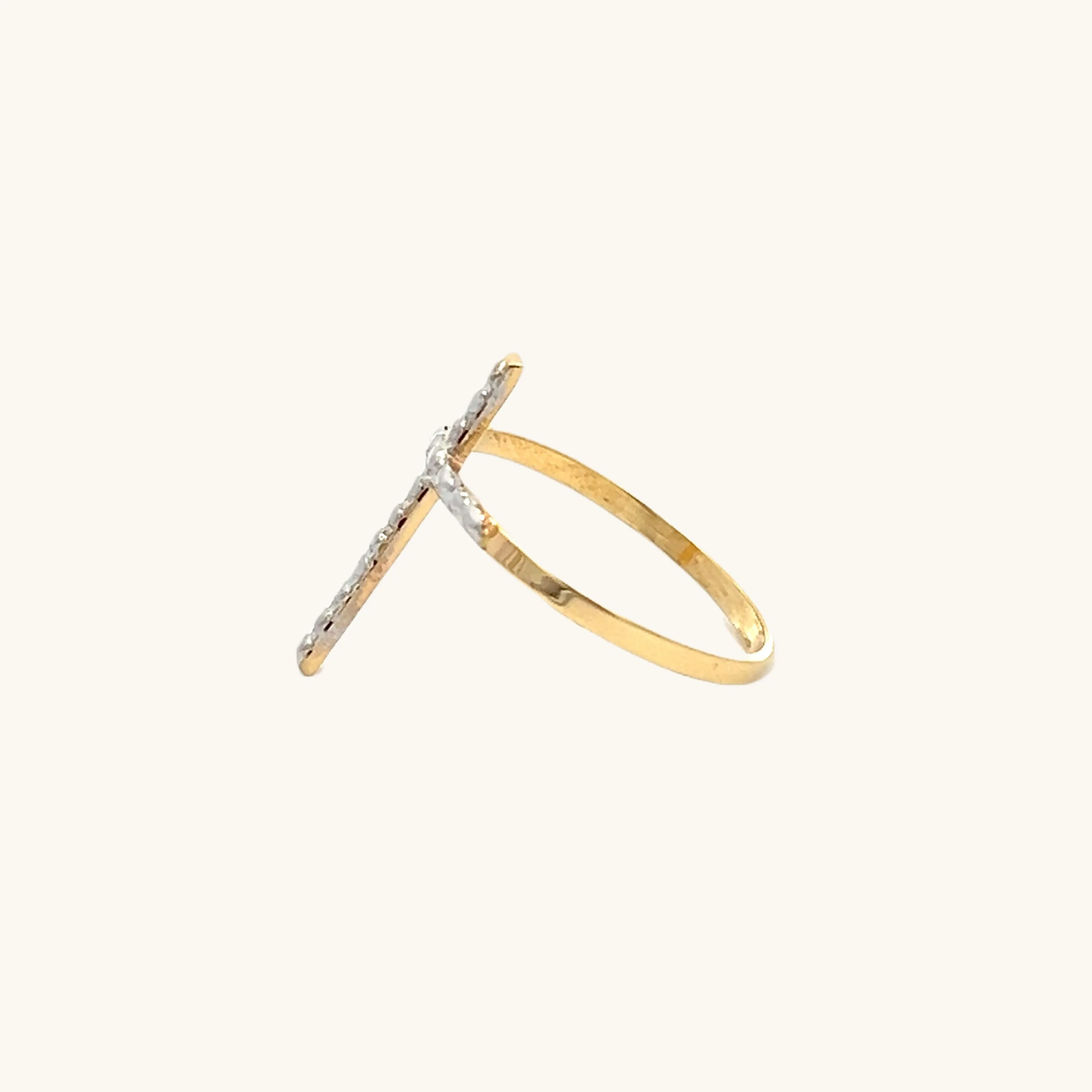 SOLID 14K YELLOW GOLD DIAMOND ACCENT CROSS RING