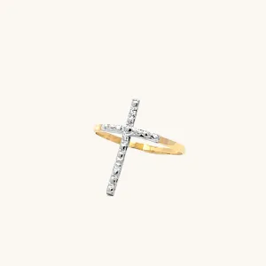 SOLID 14K YELLOW GOLD DIAMOND ACCENT CROSS RING