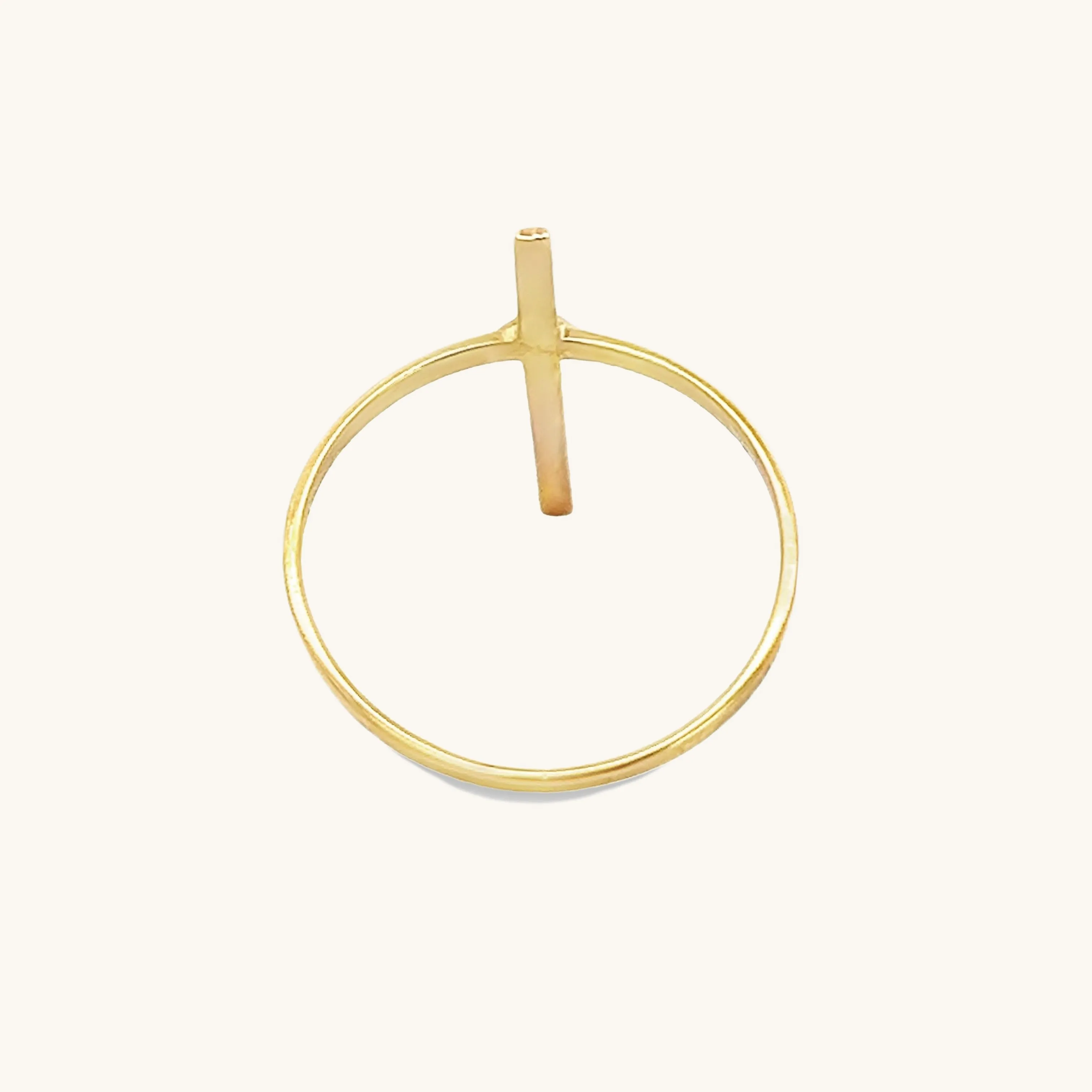 SOLID 14K YELLOW GOLD THIN DIAMOND CROSS RING