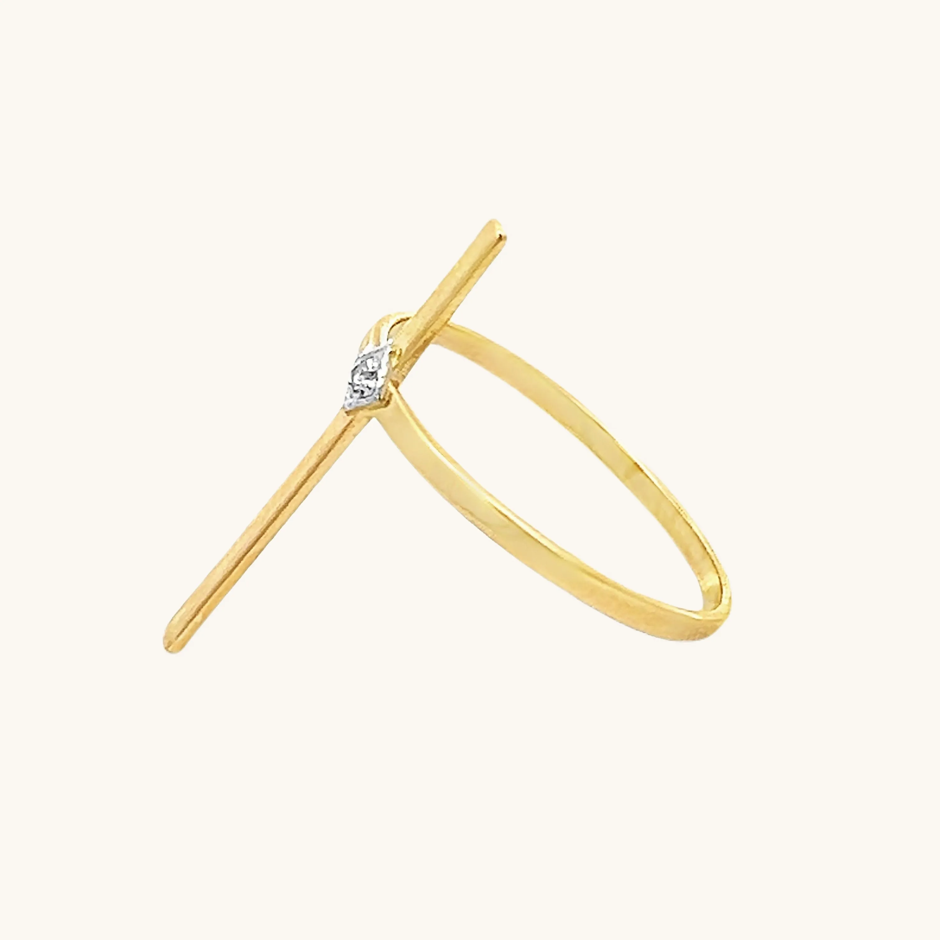 SOLID 14K YELLOW GOLD THIN DIAMOND CROSS RING
