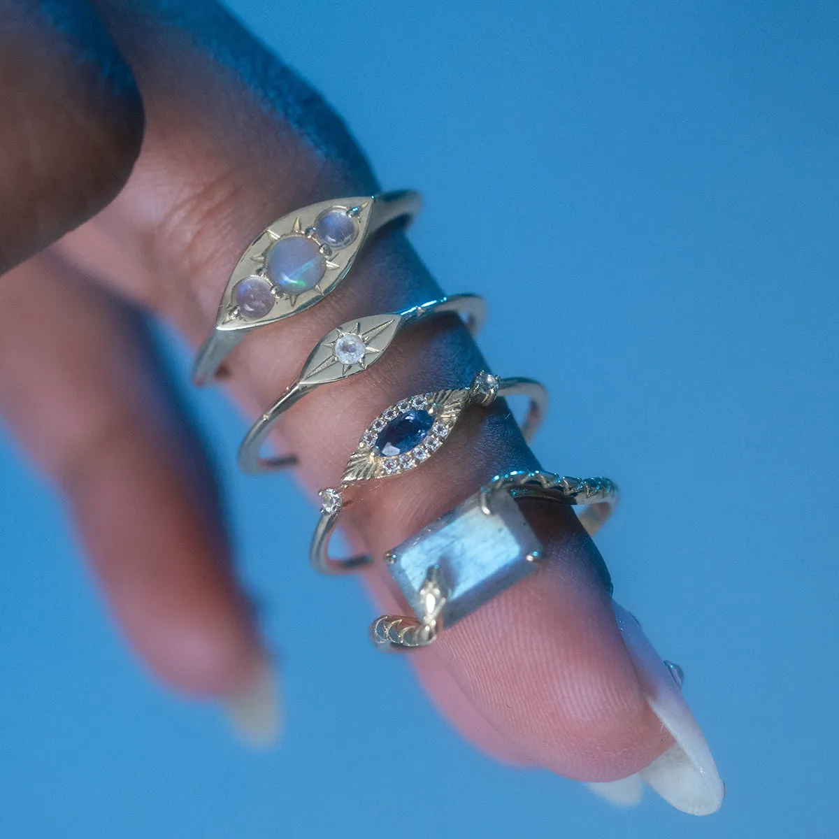 Solid Gold Labradorite Serpent Ring for Protection