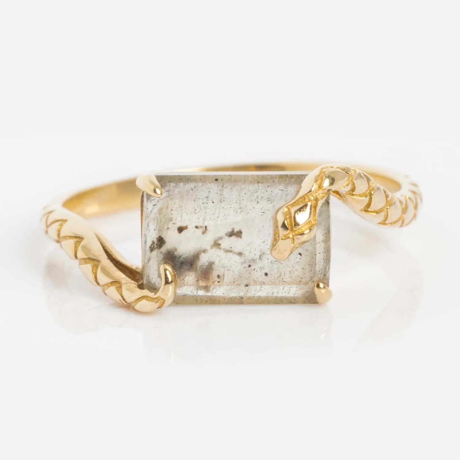 Solid Gold Labradorite Serpent Ring for Protection