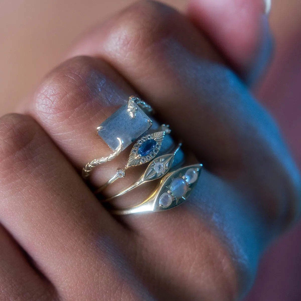 Solid Gold Labradorite Serpent Ring for Protection