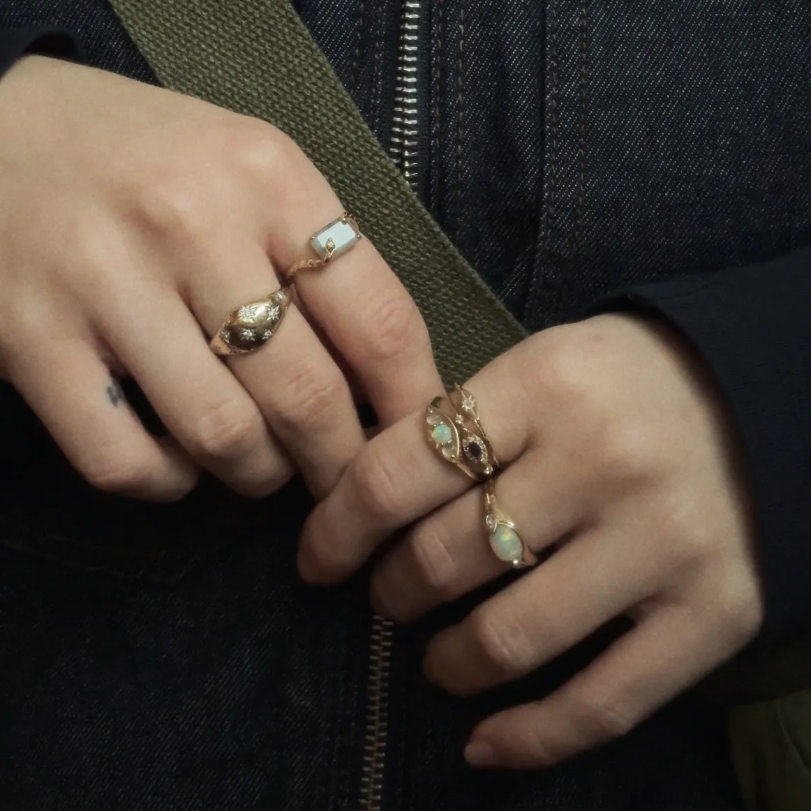 Solid Gold Labradorite Serpent Ring for Protection