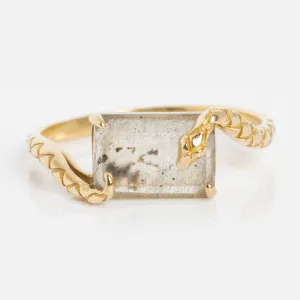 Solid Gold Labradorite Serpent Ring for Protection
