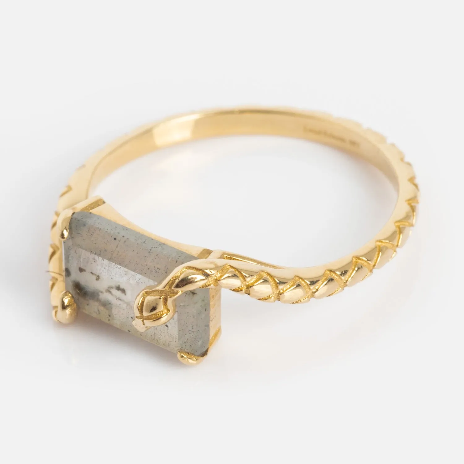 Solid Gold Labradorite Serpent Ring for Protection