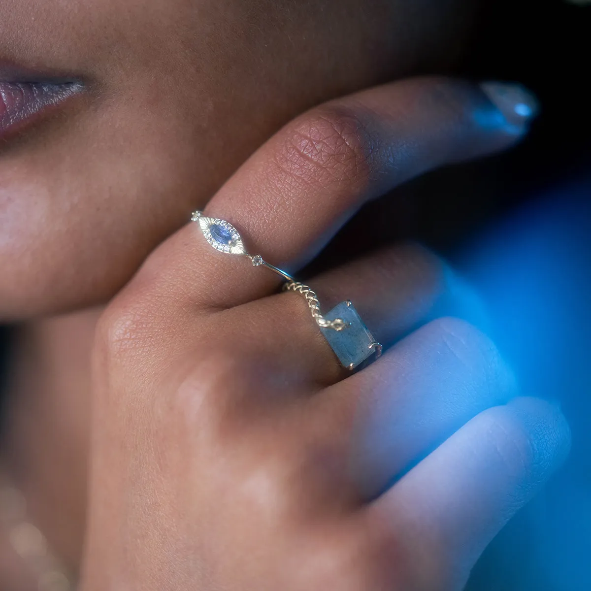 Solid Gold Labradorite Serpent Ring for Protection